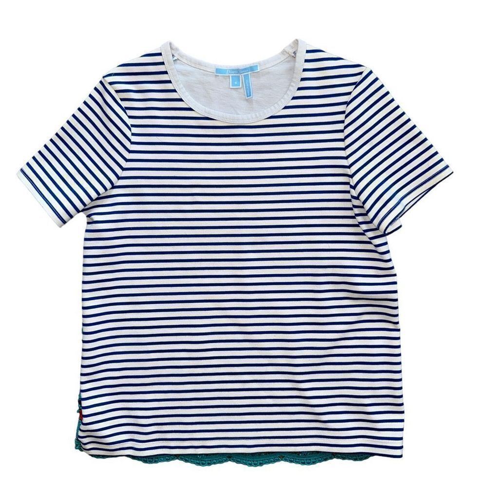 Draper James Striped Top Short Sleeve Embroidered Floral Size Small